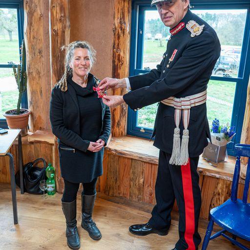 Rachel Bragg receiving OBE Medal