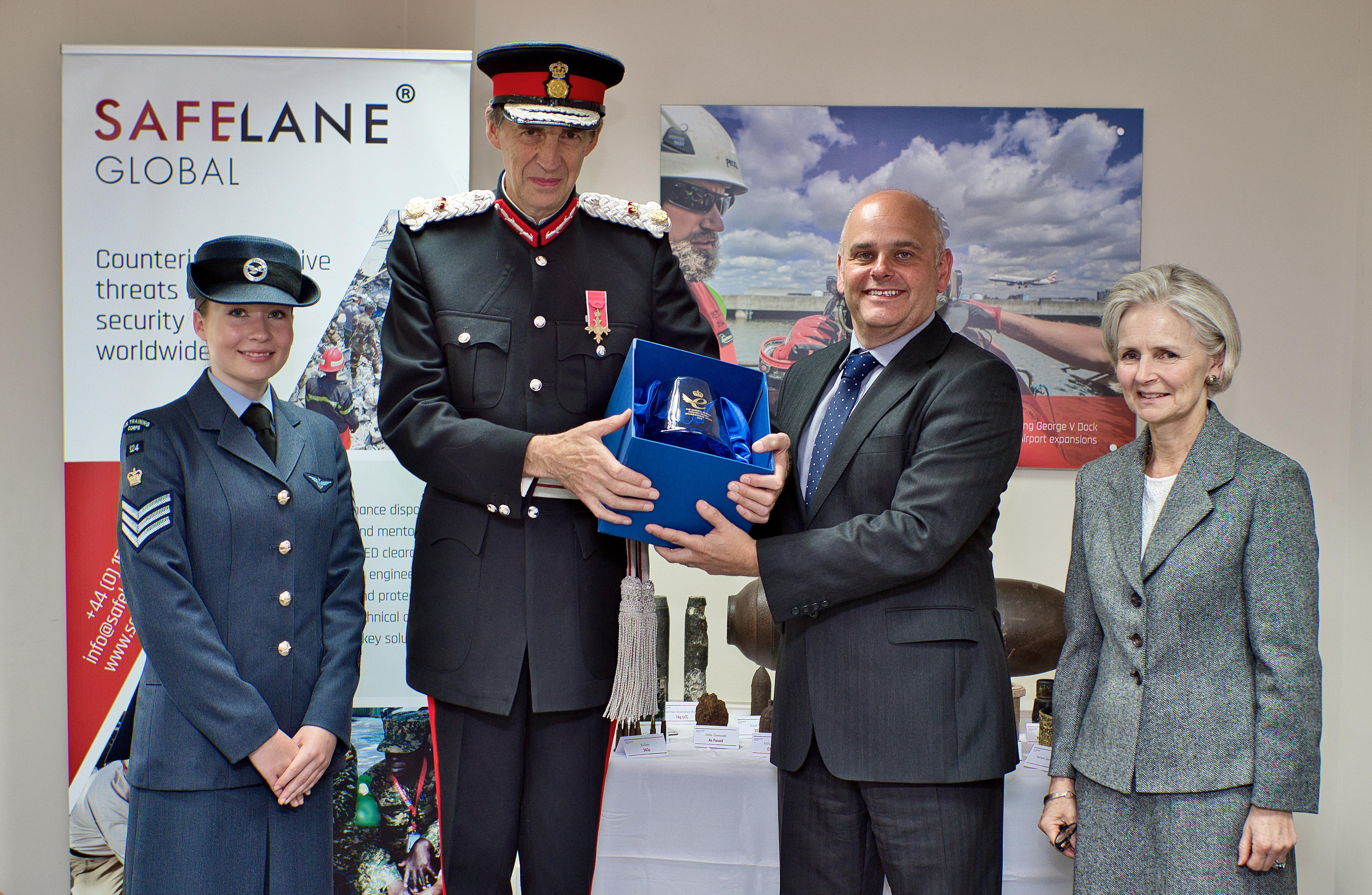The Lord-Lieutenant of Herefordshire Presents the QAE 2021 crystal to Saflane Globel 