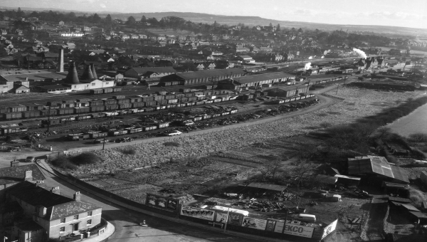 Aerial photo of Hereford railway station