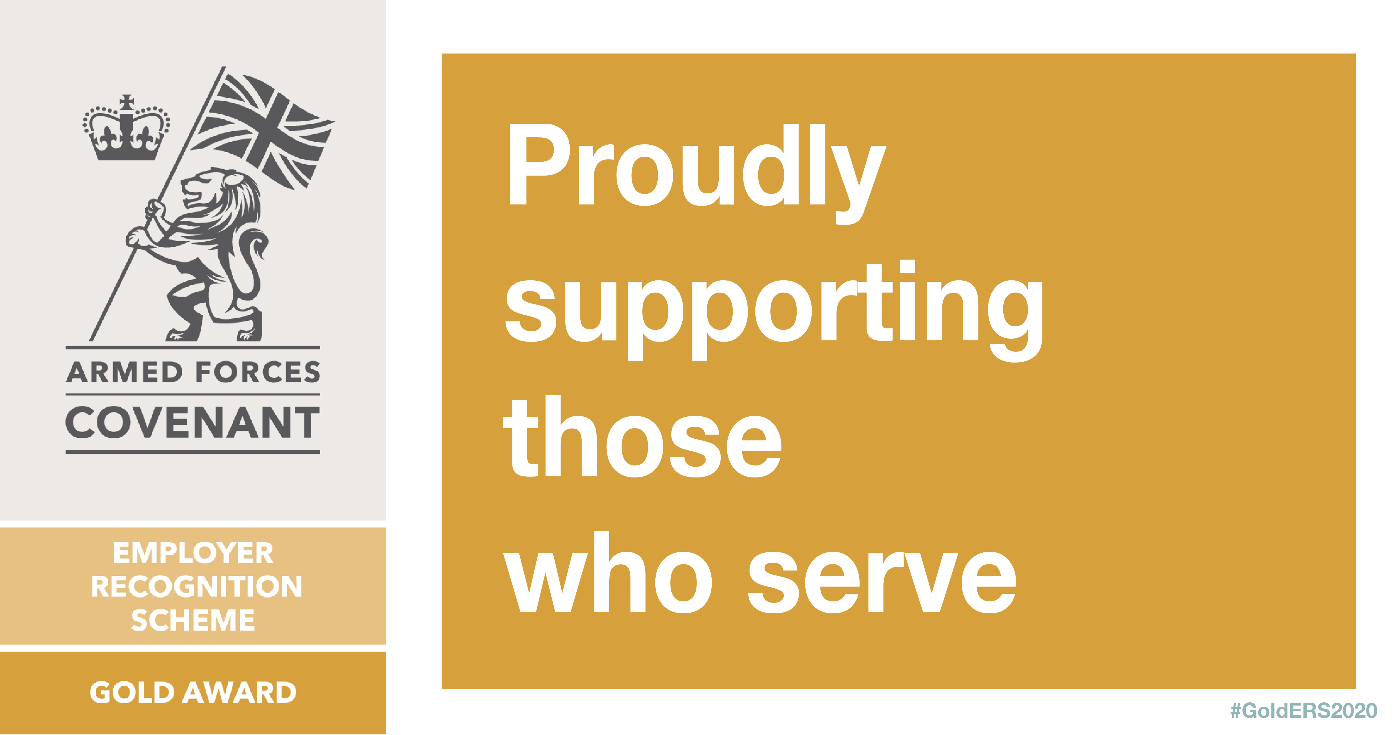 Armed forces, employer recognitions scheme, covenant logo and text - Proudly supporting those who serve