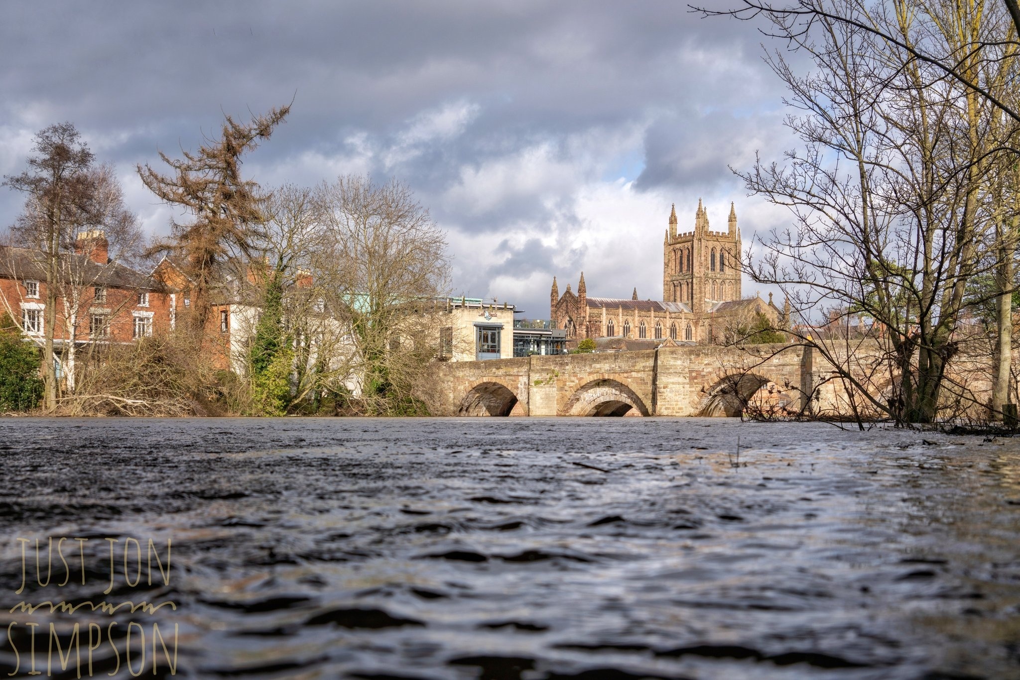 River Wye with Herefordshire Cathedral in the background.
