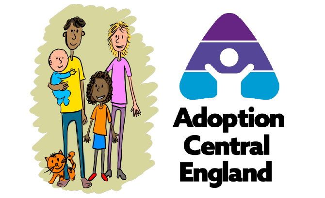 Family group illustration with text - Adoption Central England