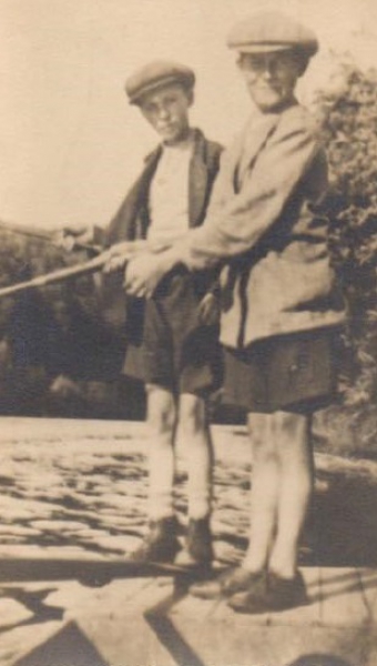 Photo of Alllan and brother Frank as young boys fishing the River Wye