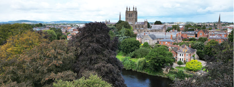 Aerial view of Hereford City and Cathedral