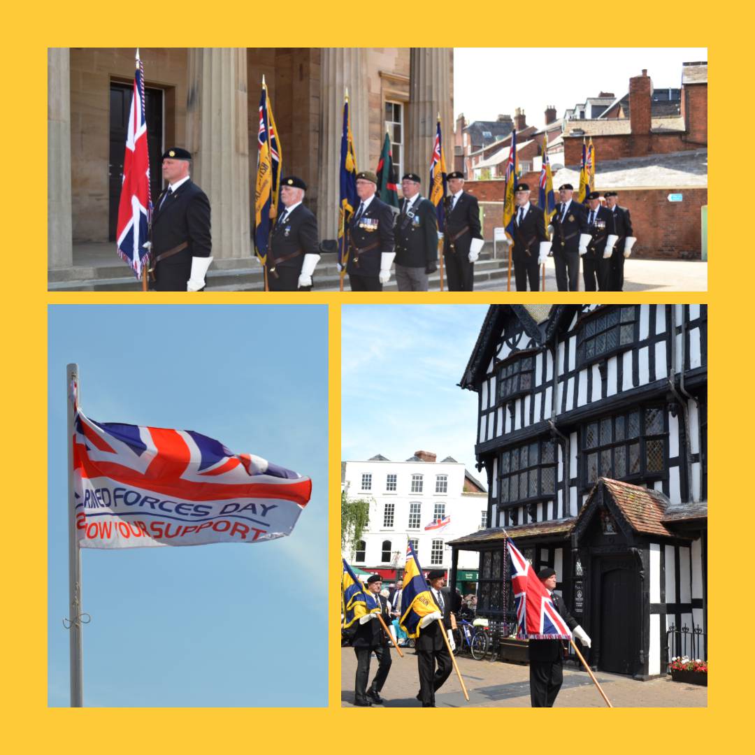 Collage showing pictures from Armed Forces flag raising day