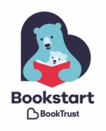 Bookstart logo showing big and little bear reading together