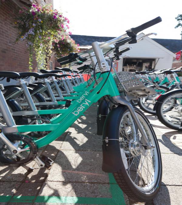 Beryl Bikes lined up at Left Bank in Hereford