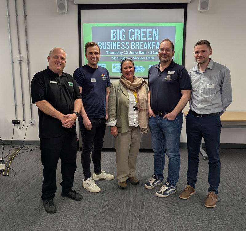 L-R: Rich Beale, Hereford Means Business; Josh Salmon, Elite Plastics; Cllr Elissa Swinglehurst; Ant Stevens, Ledbury Real Ale; Jonathan Tyrrell, allpay