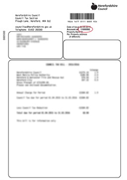 Image showing the location of the eight digit reference number on a Council Tax bill