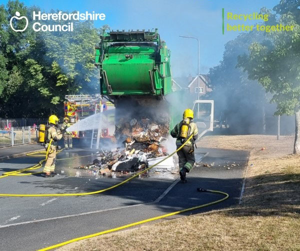 Bin lorry on fire due to batteries in the recycling