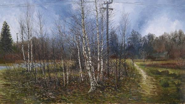 Oil painting of Bodenham in the winter by Richard Gilbert