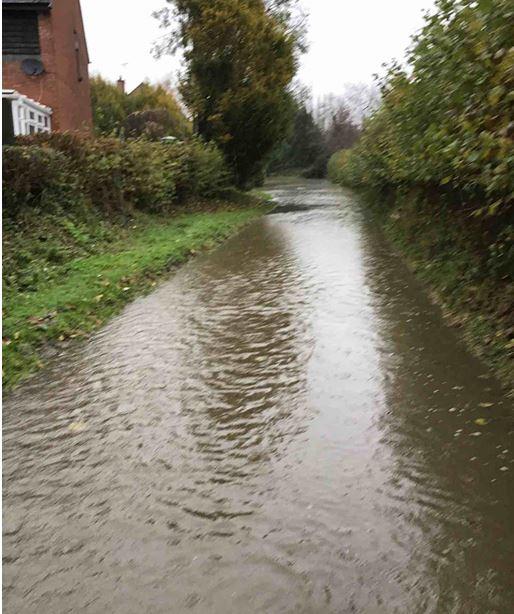 Picture of flooding in Bury Lane Wigmore Nov 2019