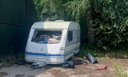 A disused caravan full of rubbish
