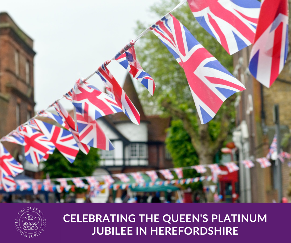 text Celebrating the queen s platinum jubilee in Herefordshire over union jack flag bunting