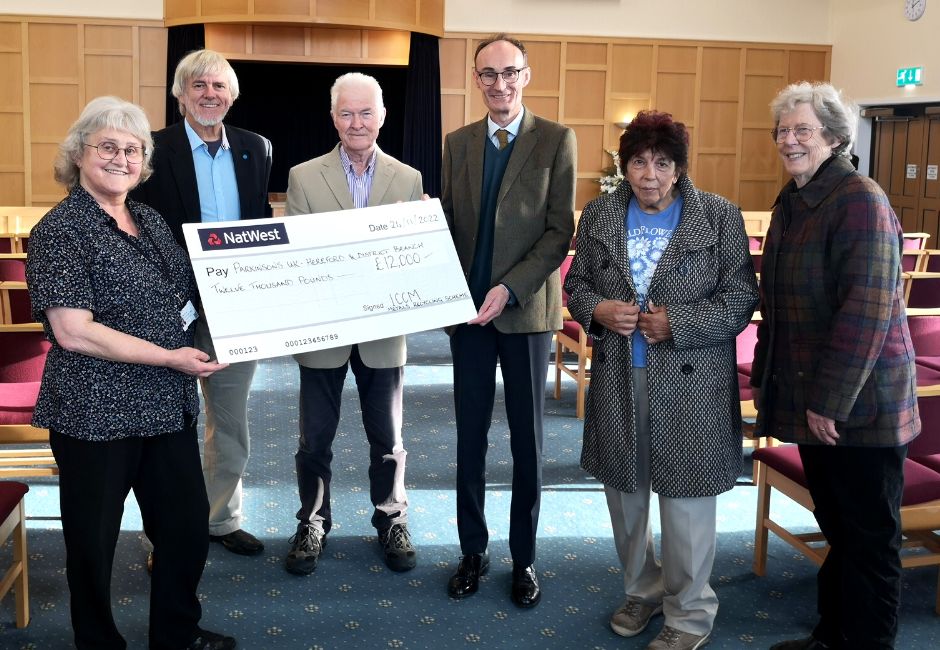 Second from L-R, committee members of Parkinson's UK Hereford and District Branch - Dr Chris Frith (Chair), Bob Thornhill, Dr Duncan Jones, Jane Thornhill, Fiona Jones