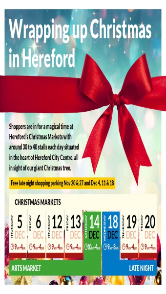 Graphic showing 2019 Christmas market and late night parking times and dates