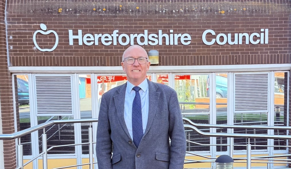 Councillor Peter Stoddart outside Herefordshire Council offices, Plough Lane, Hereford