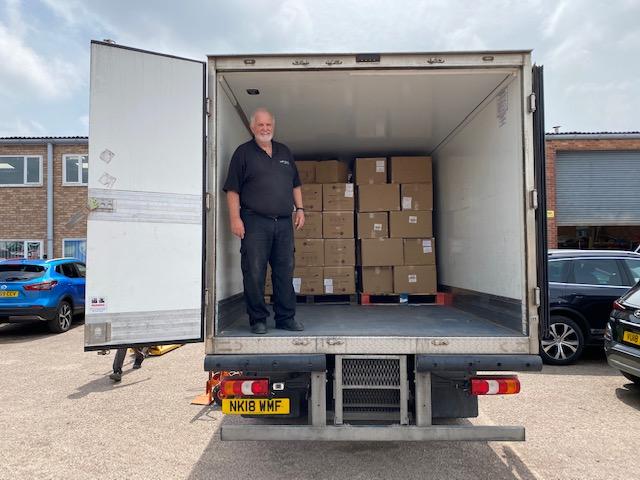 Lorry full of boxes of PPE