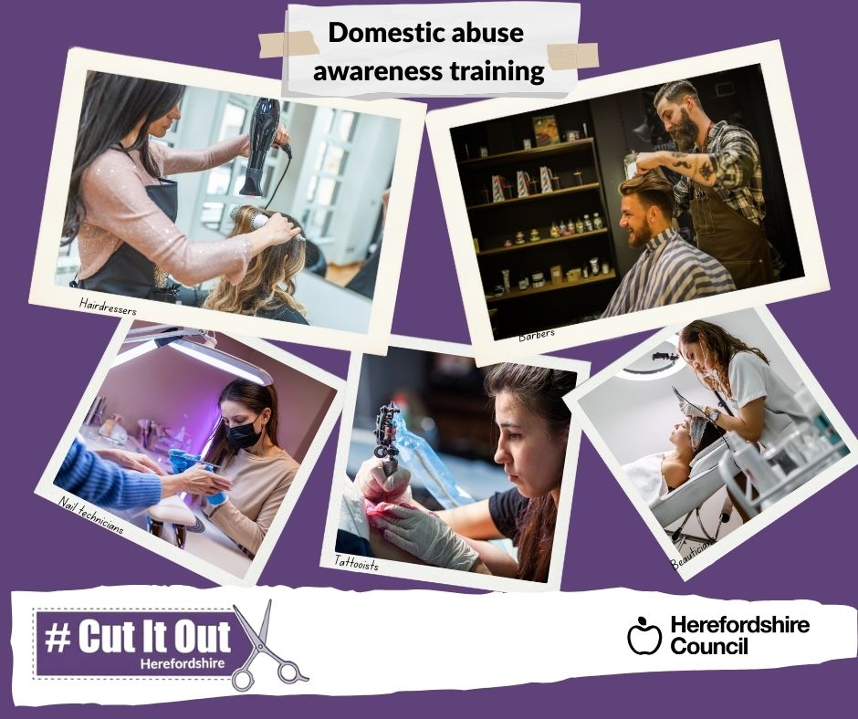 Montage of images showing professional service staff at work