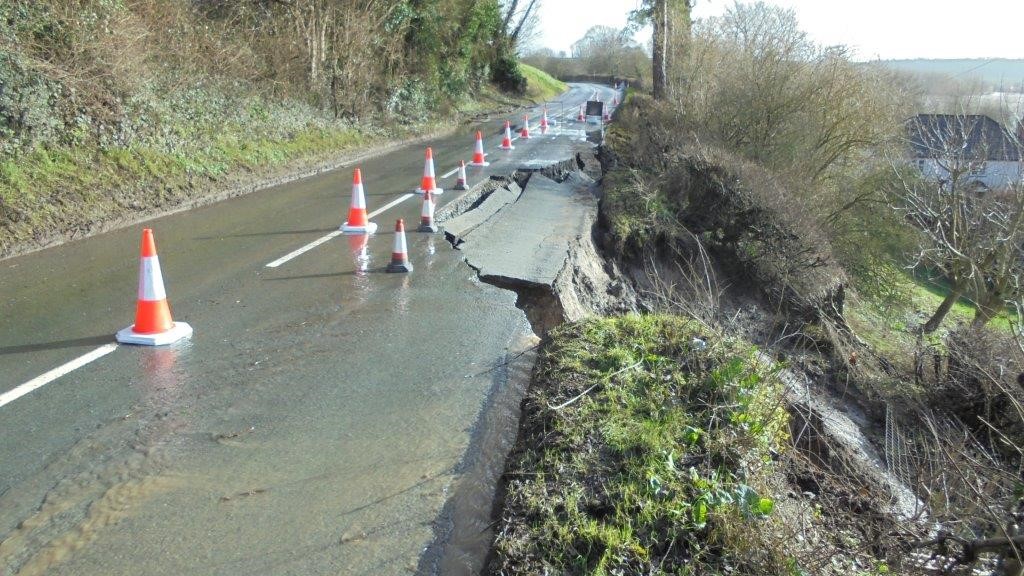 B4224 severely damaged by Storm Dennis