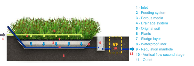 French vertical flow wetlands diagram