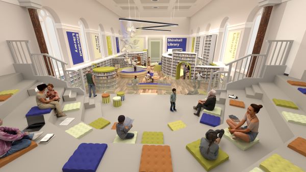 Artisti's impression of the Shirehall library view from the stage