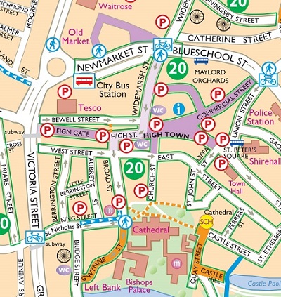 Map of Hereford city centre pedestrian area