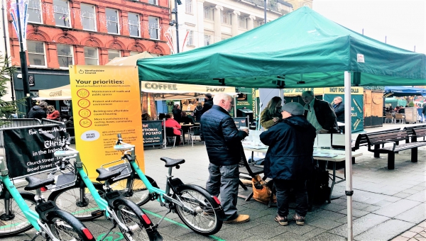 Budget consultation community event stand at high Town Hereford