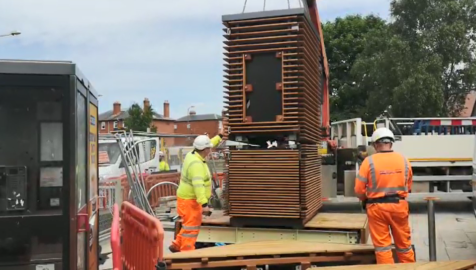 The first moss filter - or city tree - being installed in Eign Gate, Hereford