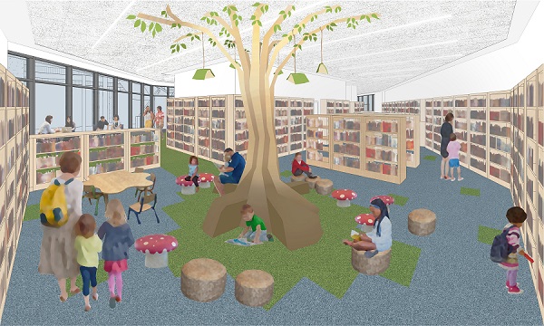 Proposed children's library area inside the new library at Maylord Orchards