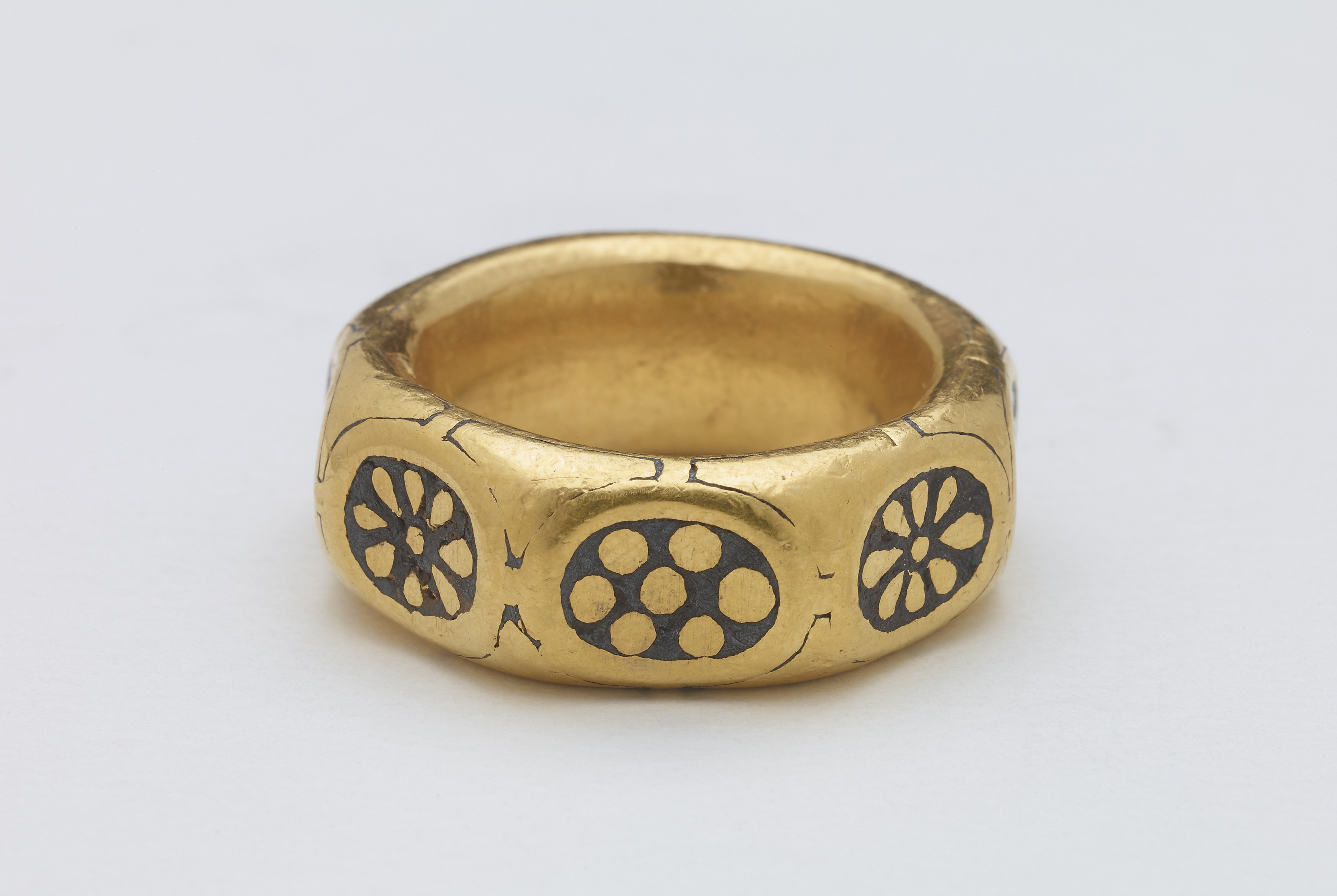 An octagonal gold ring from the Herefordshire Hoard, a Viking treasure found in a field near Leominster