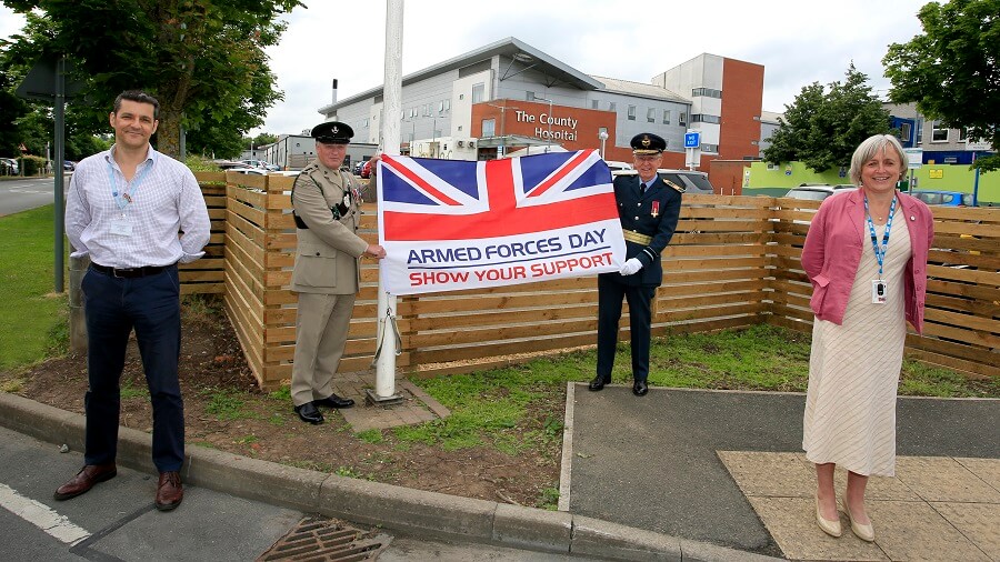 Herefordshire raises the Armed Forces flag outside Hereford County Hospital to mark the beginning of Armed Forces Week 2021