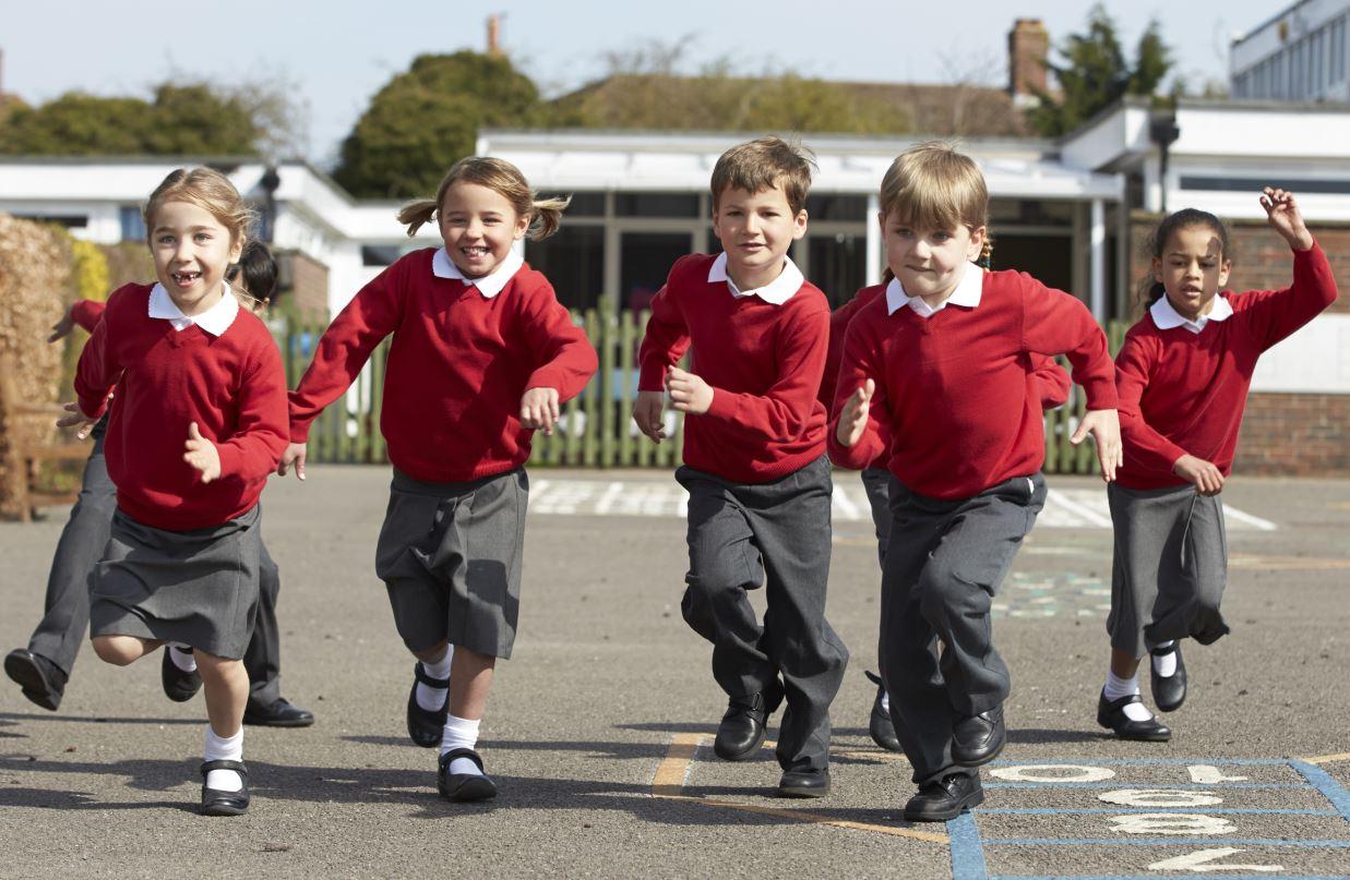 Herefordshire primary children running towards camera