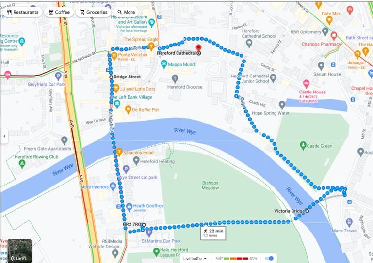 Proposed route of The Queen's Baton through Hereford