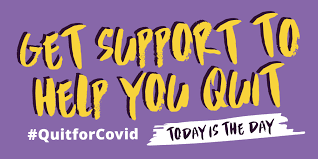 Purple ghraphic with yellow writing saying Get support to help you quit