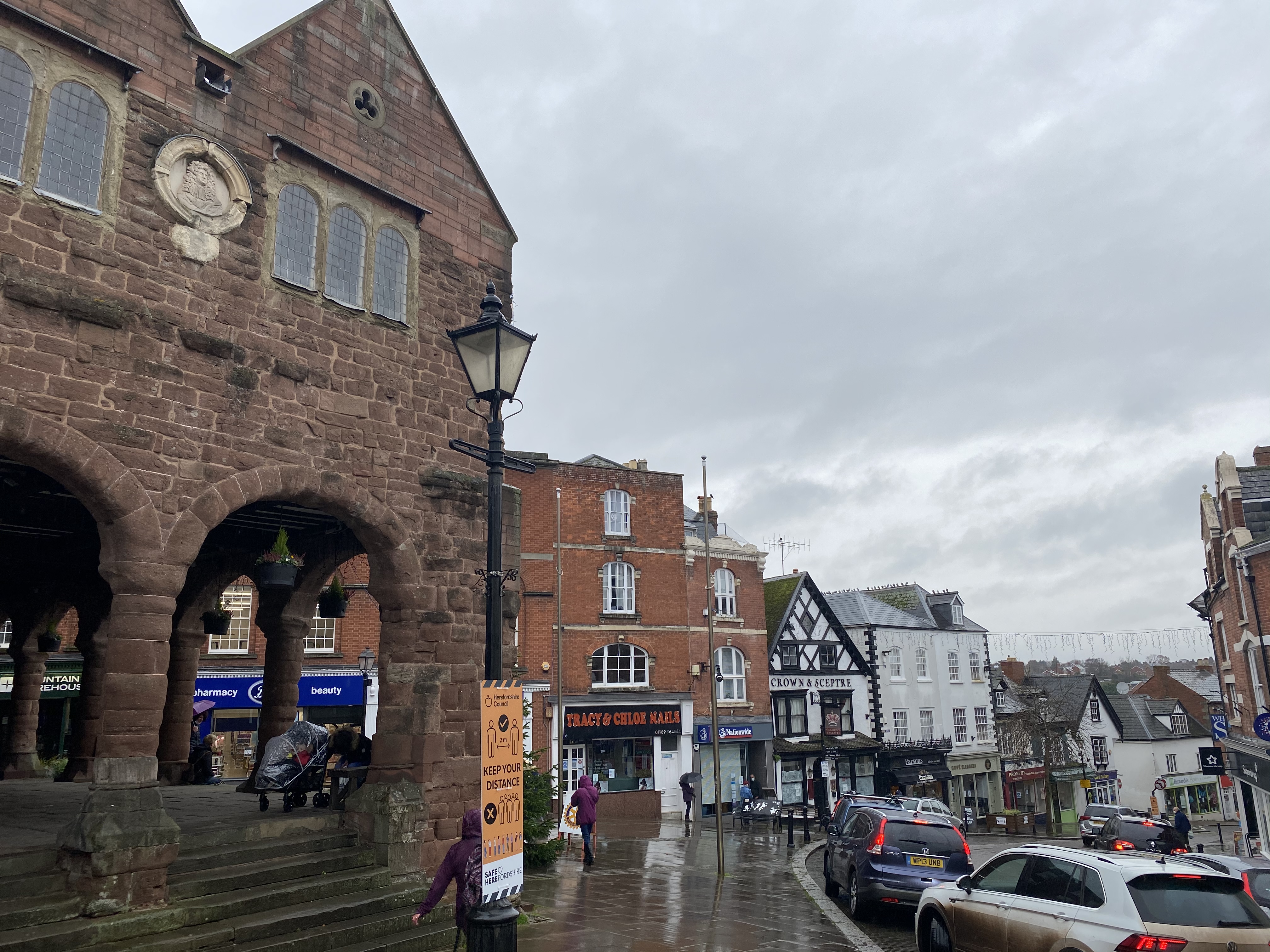 View of Ross-on-Wye from market house looking down Broad Street during lockdown