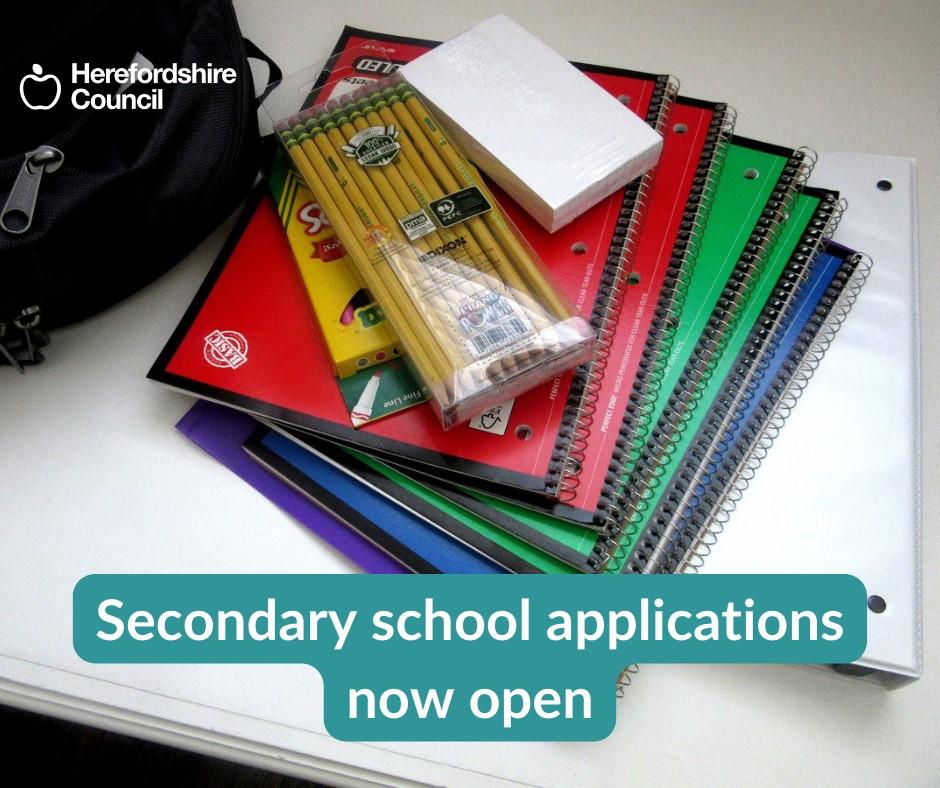 Herefordshire Council’s secondary school admissions process opens for applications from Monday 5 September