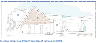 Sectional perspective sketch through front area of Hereford Museum and Art Gallery