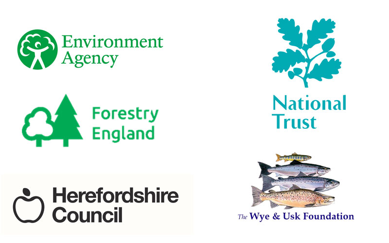 Logos for sponsoring organisations: Herefordshire Council, National Trust, Forestry England, Environment Agency, Wye and Usk Foundation