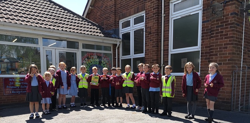 Children of St martins school celebrate walk to school week 2021