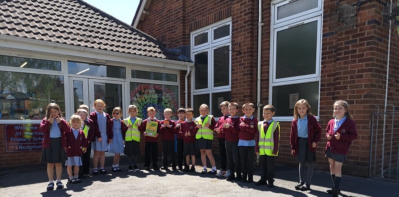 Children from St Martins school celebrate walk to school week 2021