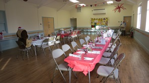 Interior hall laid out with tables and chairs at Stretton Sugwas Village Hall 