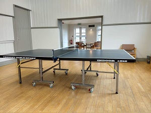 Table tennis set up at Brockhampton Village Hall