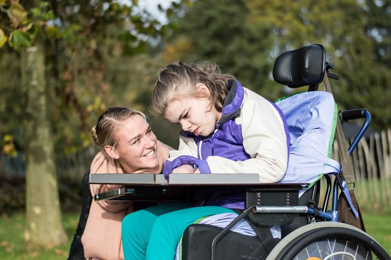 Young girl in a wheelchair