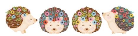 Cartoon hedgehogs with flowers in their spikes