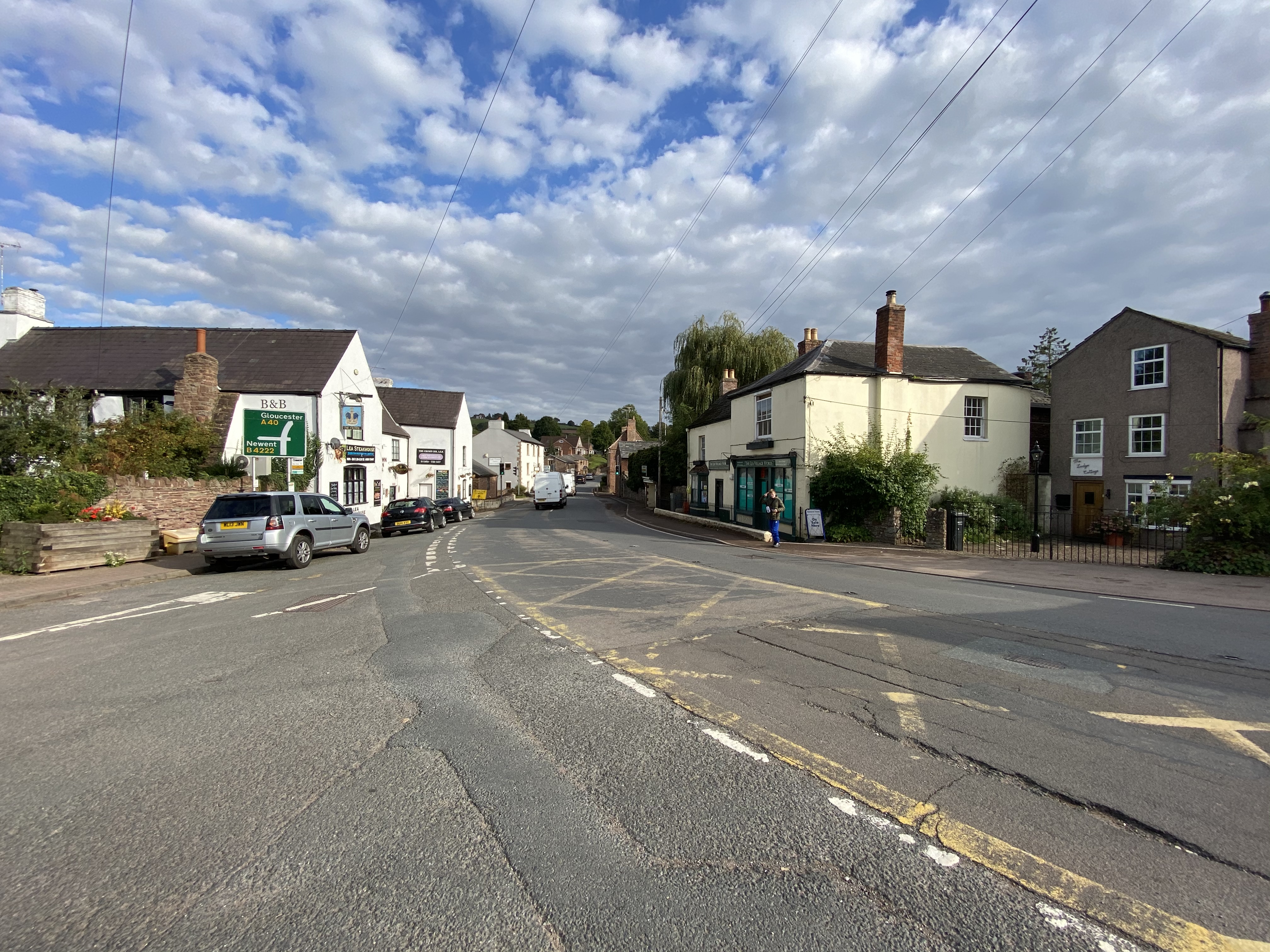 The A40 road in Lea village on a sunny day