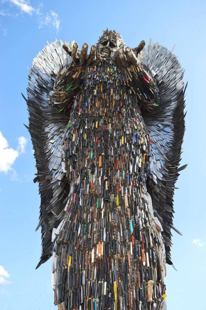 The Knife Angel a stunning 27ft, 3.5 ton, sculpture of an angel made out of 100,000 confiscated knives received from 43 Police Forces across the UK. 
