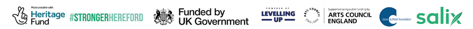 Funding logos for Hereford Museum and Art Gallery with Arts Council, Heritage Fund, Salix, Core Duffield Foundation