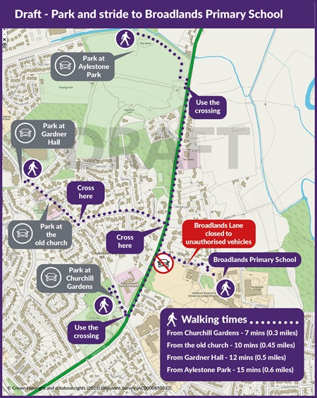 Park and Stride map for Broadlands Primary School