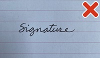 Signature on lined paper